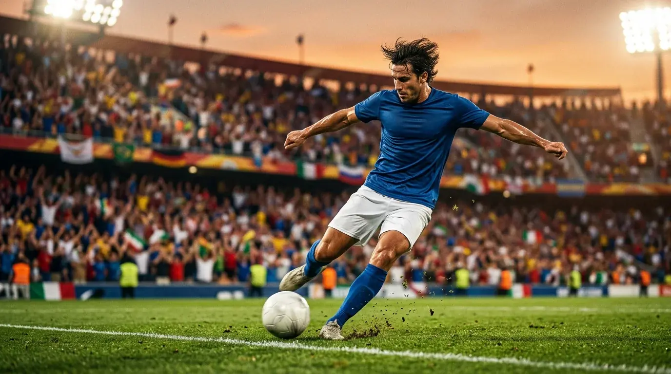 A French forward in a blue national-team kit striking the ball during a 2026 World Cup match